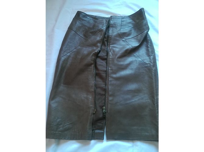 Autre Marque Falda Larga de Cuero Marrón Castaño - vista 4