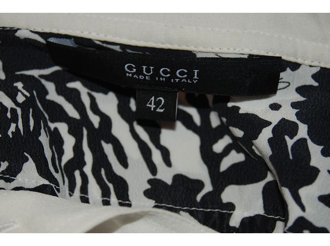 Gucci Seidenbluse Trompe l'oeil Effekt Schwarz Eggshell Aus weiß - Ansicht 5