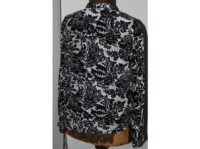 Gucci Seidenbluse Trompe l'oeil Effekt Schwarz Eggshell Aus weiß - Ansicht 7