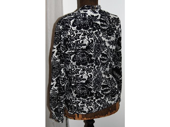 Gucci Seidenbluse Trompe l'oeil Effekt Schwarz Eggshell Aus weiß - Ansicht 8