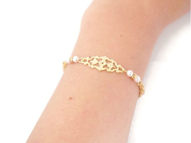 Autre Marque Fine bracciale placcato in oro con perle perlate D'oro - vista 2