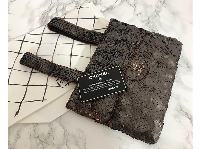 Borsa da sera con paillettes Chanel Marrone - vista 4