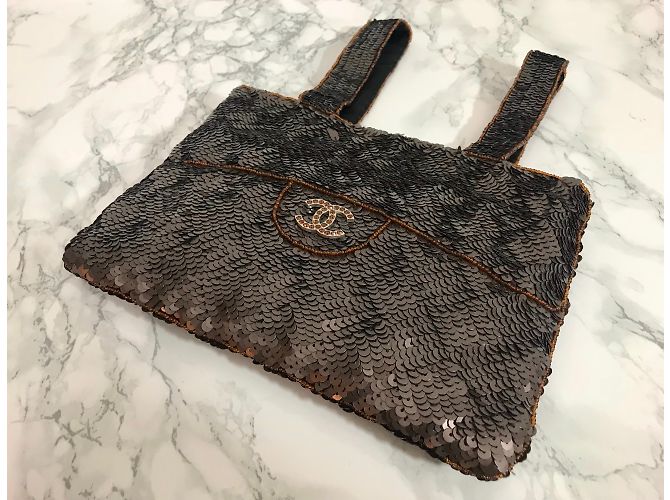 Borsa da sera con paillettes Chanel Marrone - vista 5
