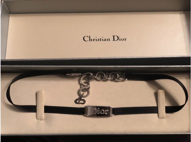 Christian Dior Choker Dior Black Silvery Metal Satin ref.87853 Joli