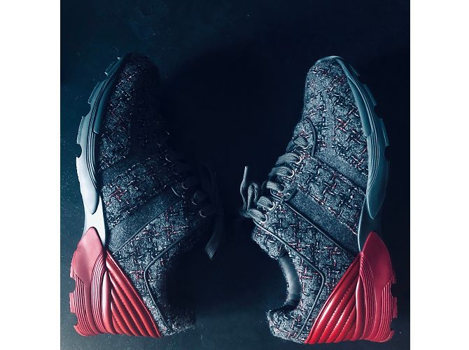 Scarpe da ginnastica Chanel Rosso Bordò Grigio antracite - vista 3