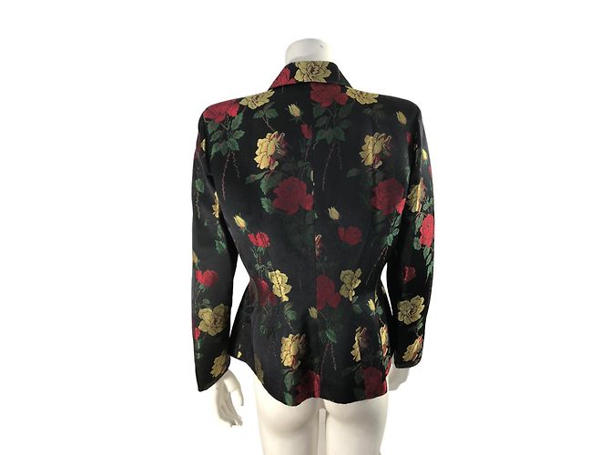 Thierry Mugler Jacke mit Blumenmotiv Schwarz Seide Mehrfarben - Ansicht 2