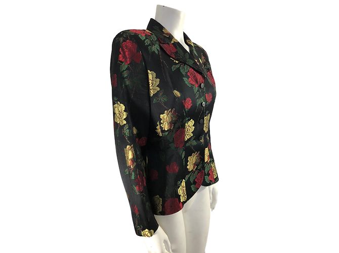 Thierry Mugler Jacke mit Blumenmotiv Schwarz Seide Mehrfarben - Ansicht 3