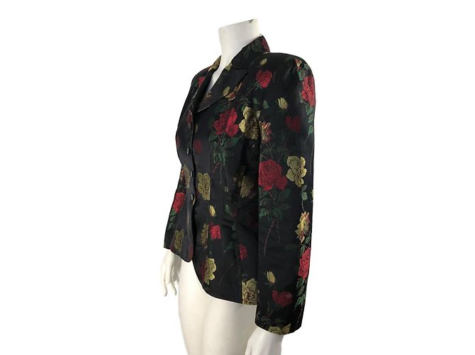 Thierry Mugler Jacke mit Blumenmotiv Schwarz Seide Mehrfarben - Ansicht 4