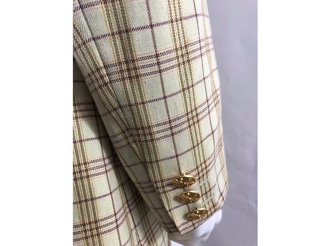 Giacca Blazer Louis Féraud a Quadri Marrone e Verde Chiaro Seta Lana - vista 5