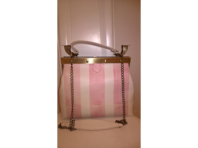 Autre Marque Borsa a mano Tendence in pelle bianca e rosa Bianco sporco - vista 3
