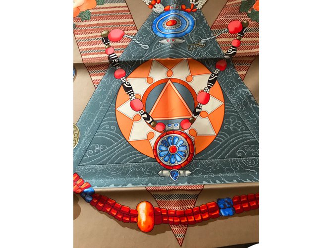 Hermès Bufandas de seda Castaño Azul Beige Naranja - vista 2