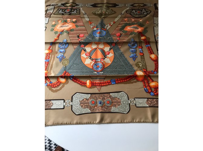 Hermès Bufandas de seda Castaño Azul Beige Naranja - vista 4