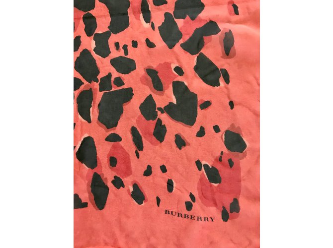 Sciarpa Burberry in seta arancio corallo e nero Multicolore - vista 4