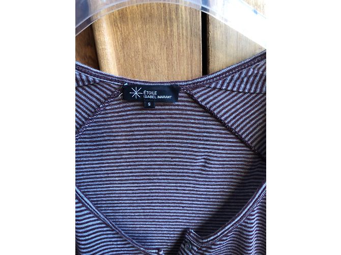 Isabel Marant Etoile Camiseta de lino a rayas Gris Burdeos - vista 3