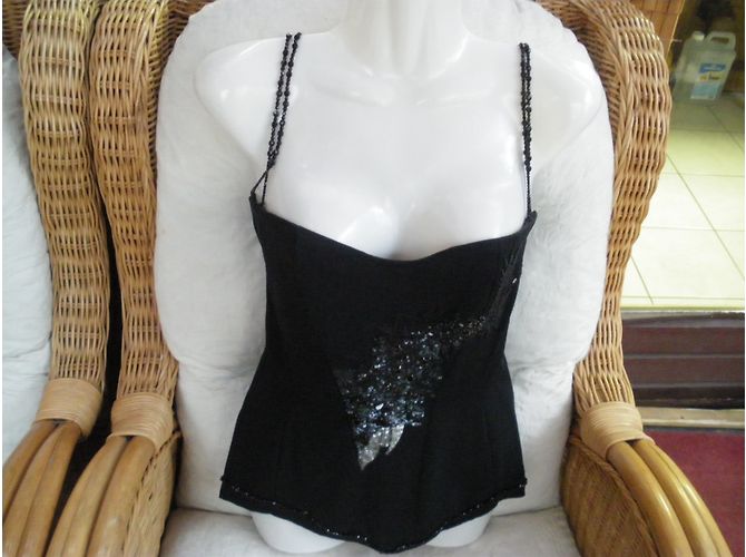 Autre Marque Bustier Schwarz mit Pailletten und Strass Größe 38 - Ansicht 6