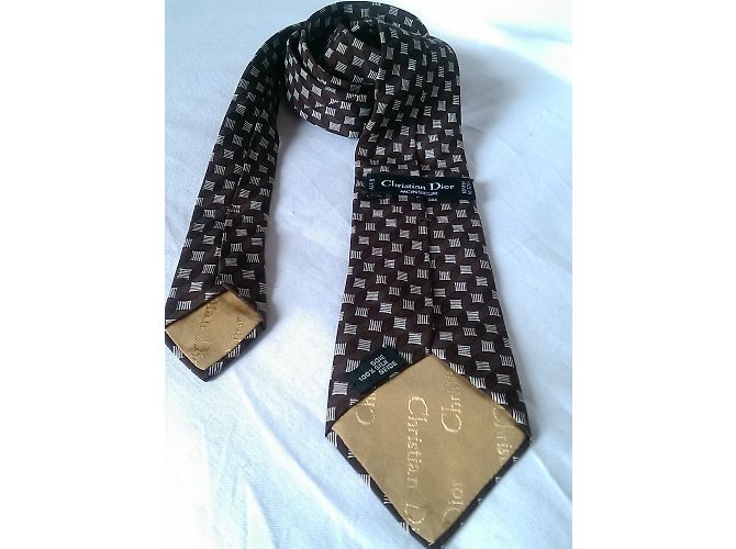 Cravatta Christian Dior in seta stampata Marrone Beige - vista 2