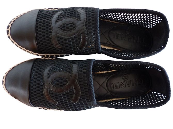 Chanel Black Mesh Single Sole Espadrilles Flats Schwarz - Ansicht 2