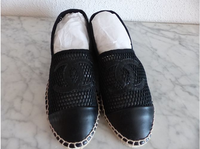 Chanel Black Mesh Single Sole Espadrilles Flats Schwarz - Ansicht 3