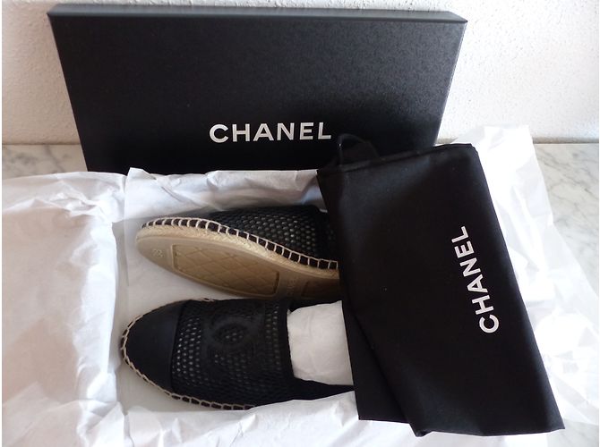 Chanel Black Mesh Single Sole Espadrilles Flats Schwarz - Ansicht 8