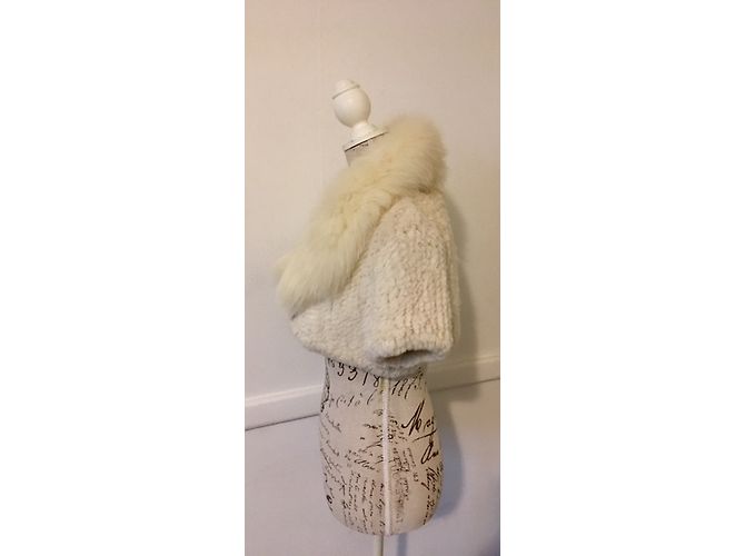 Autre Marque Mantella in pelliccia di coniglio color crema Bianco sporco - vista 3