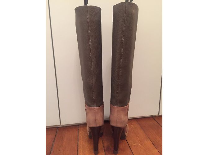 Botas de plataforma Sergio Rossi en cuero caqui - vista 3