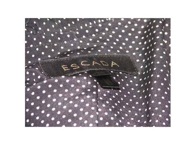 Escada-Wollmix-Blazer mit Rüschen und Seidenfutter Schwarz Weiß - Ansicht 5