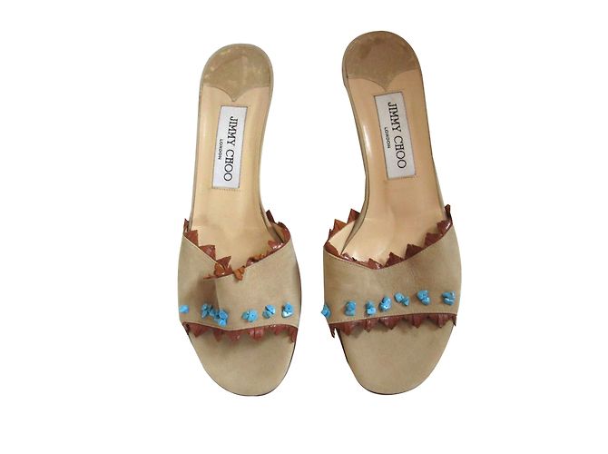 Jimmy Choo Ciabatte scamosciate con decorazioni Marrone Beige - vista 2