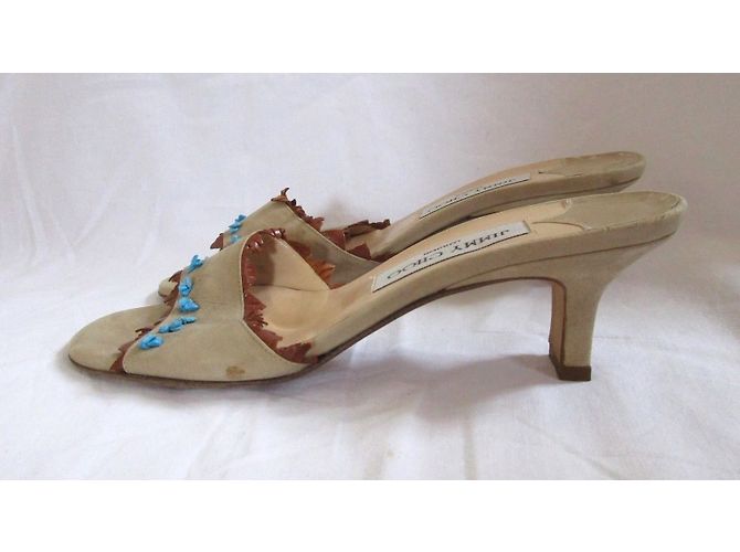 Jimmy Choo Ciabatte scamosciate con decorazioni Marrone Beige - vista 3