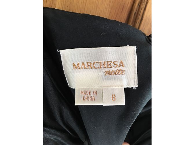 Abito da sera greco in seta nera Marchesa Notte senza spalline Nero Argento - vista 8