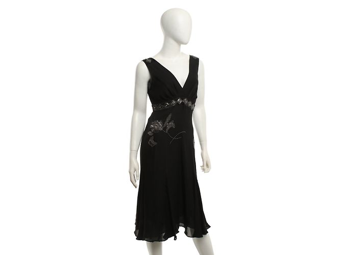 Abito Ted Baker in seta nera con ricami di perle e strass Nero Argento - vista 2