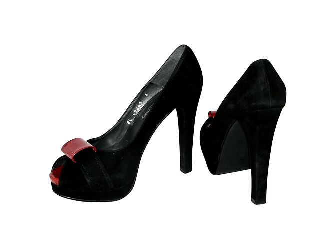 Stuart Weitzman Pompa peeptoe ribaltabile Nero Rosso - vista 2
