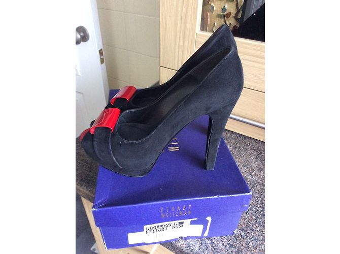Stuart Weitzman Pompa peeptoe ribaltabile Nero Rosso - vista 8