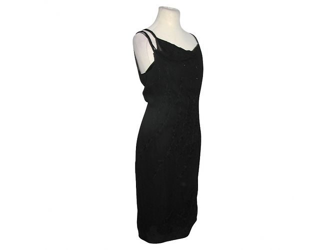 Alberta Ferretti Seidenchiffonkleid mit Federn Schwarz - Ansicht 2