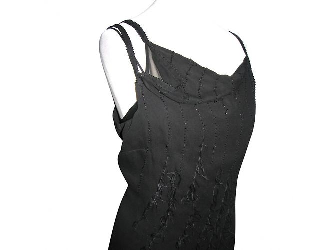 Alberta Ferretti Seidenchiffonkleid mit Federn Schwarz - Ansicht 5