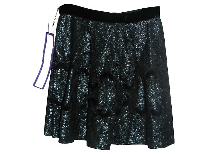Anna Sui Metallic thread skirt Black Dark green - view 2