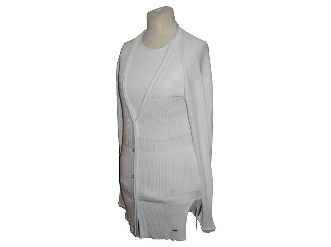 Escada Twin Set Strickjacke und Weste Weiß Baumwolle Viskose - Ansicht 2