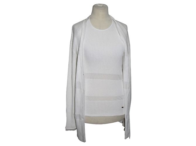 Escada Twin Set Strickjacke und Weste Weiß Baumwolle Viskose - Ansicht 3