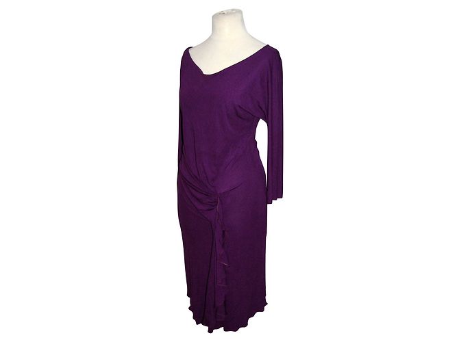 Vestido drapeado morado Alberta Ferretti manga 3/4 Púrpura - vista 2
