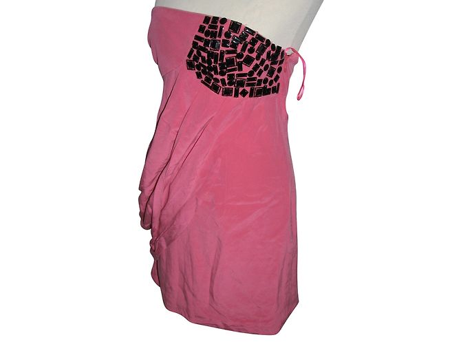 Vestido palabra de honor de seda rosa Tibi - vista 2