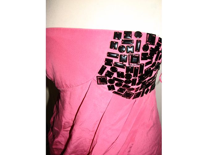Vestido palabra de honor de seda rosa Tibi - vista 4