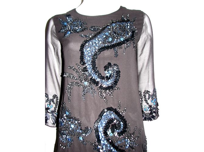 Autre Marque Chiffon-Kleid von Hand verziert Schwarz - Ansicht 2