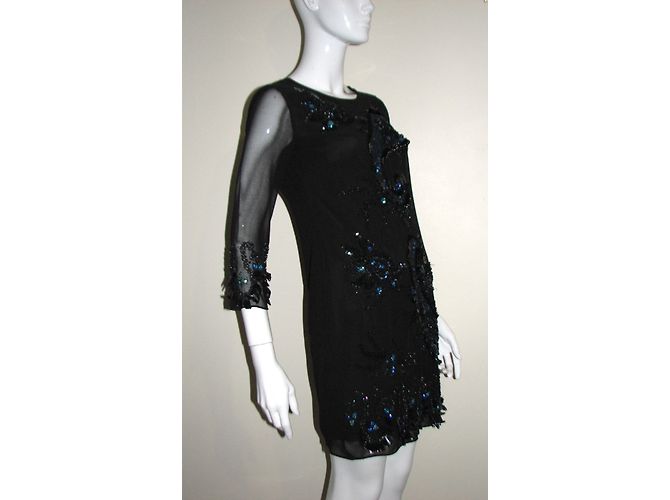 Autre Marque Chiffon-Kleid von Hand verziert Schwarz - Ansicht 3