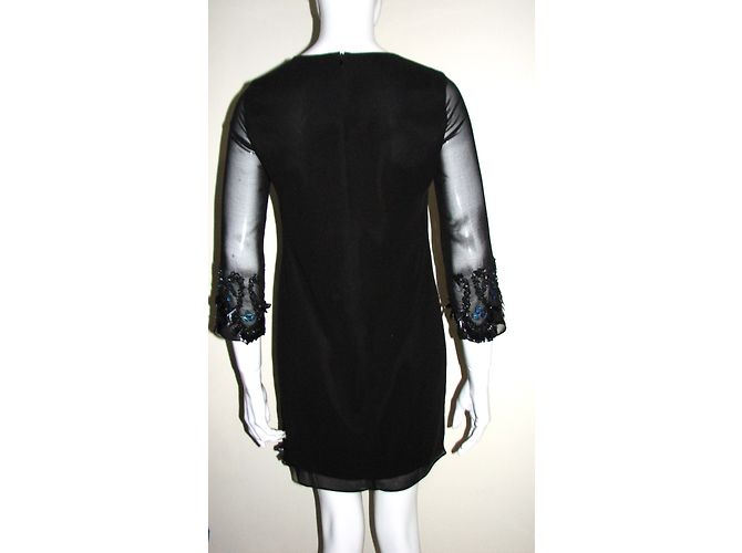 Autre Marque Chiffon-Kleid von Hand verziert Schwarz - Ansicht 4