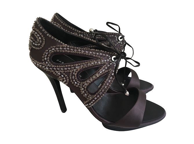Karen Millen Abends verkrustete Sandalen Schokolade - Ansicht 2