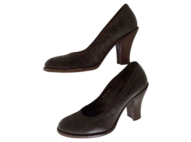 Décolleté Dries Van Noten in pelle marrone - vista 2