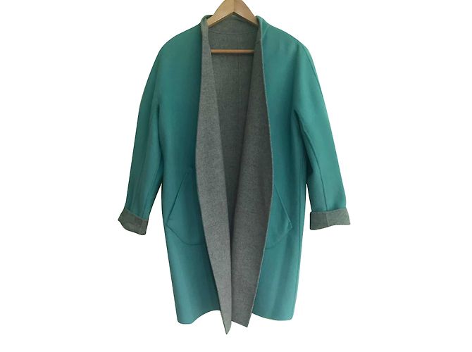 No Brand Abrigo reversible de lana hecho a mano verde gris Talla 36 - vista 2