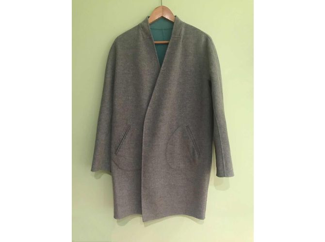 No Brand Abrigo reversible de lana hecho a mano verde gris Talla 36 - vista 3
