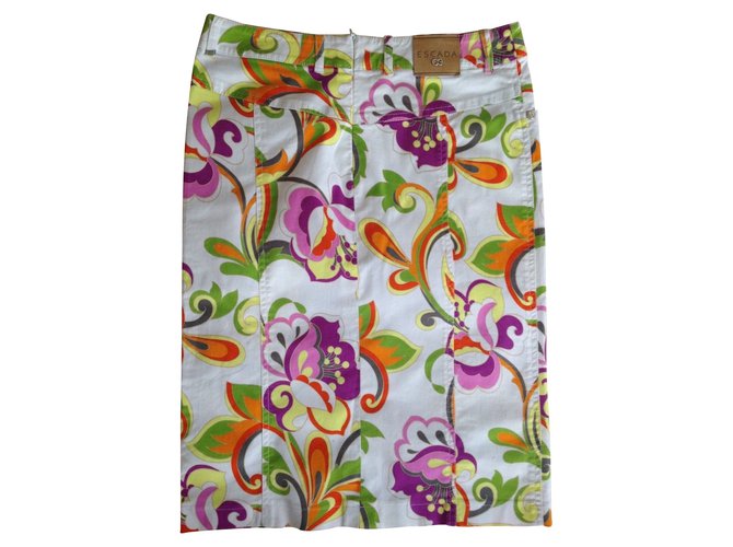 Falda Escada de algodón blanco con estampado floral Multicolor - vista 2
