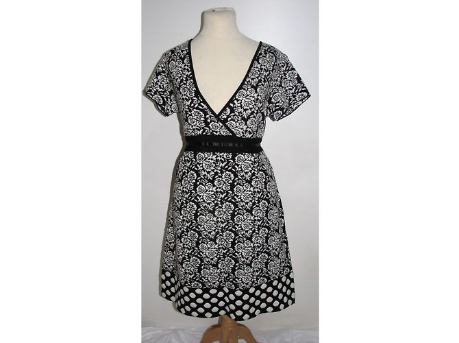 Abito Twin Set Simona Barbierie Bianco e Nero Floreale Lana e Seta M - vista 3