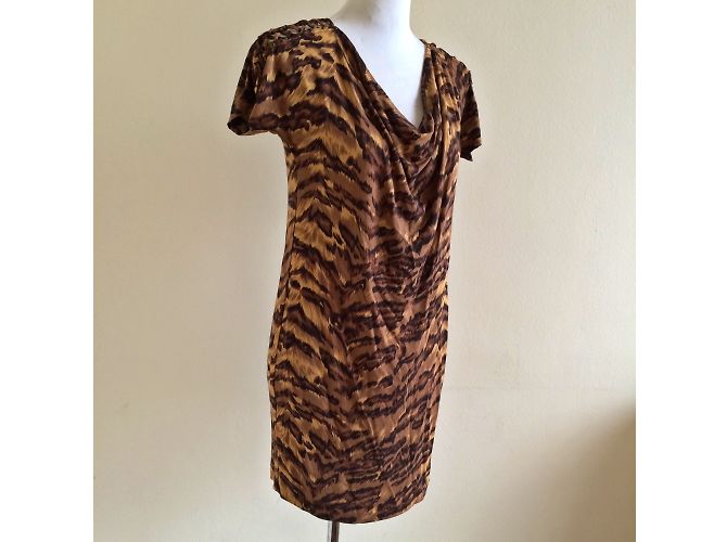 Vestido Gorro de seda con estampado de leopardo Diane Von Furstenberg Castaño Caramelo - vista 2